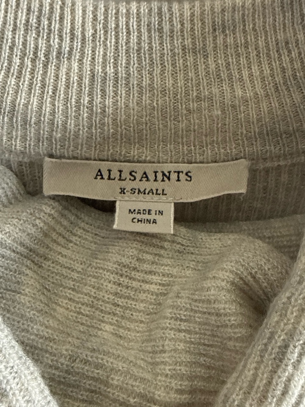 AllSaints Light Heather Gray Ribbed Turtleneck Sweater